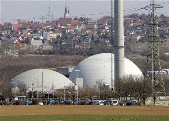FILE -- A March 15, 2011 file photo shows the nuclear plant of Neckarwestheim, southern Germany. Germany's environment minister said MOnday May 30, 2011 that Chancellor Angela Merkel's coalition government has agreed to shut down all of the country's nuclear power plants by 2022. (AP Photo/Michael Probst/file)